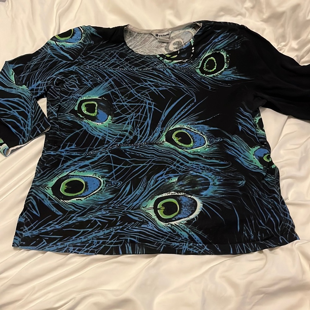 3 for $10* Peacock and beaded sweater with 3/4 sleeve - Picture 1 of 7